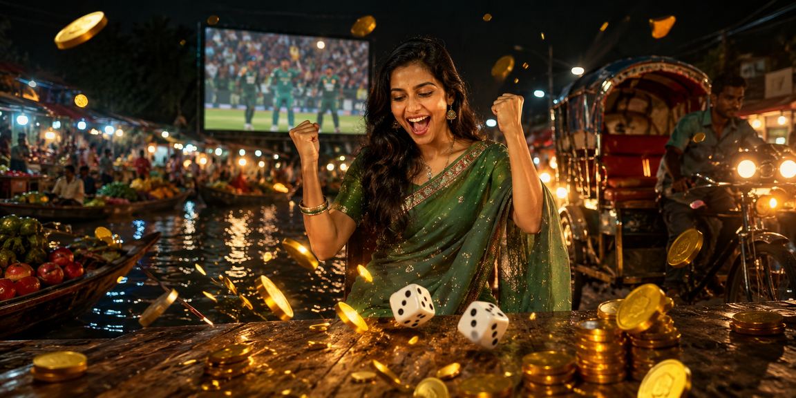 ঢাকায় শাড়ি পরিহিত নারী ক্রিকেট বেটিং প্ল্যাটফর্ম ব্যবহার করছেন